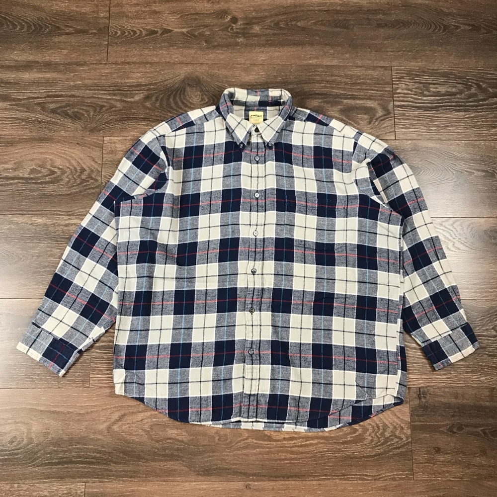 Mountain Lake Mens Navy & Gray Plaid Flannel Long Sleeve Button Down Shirt Sz XL